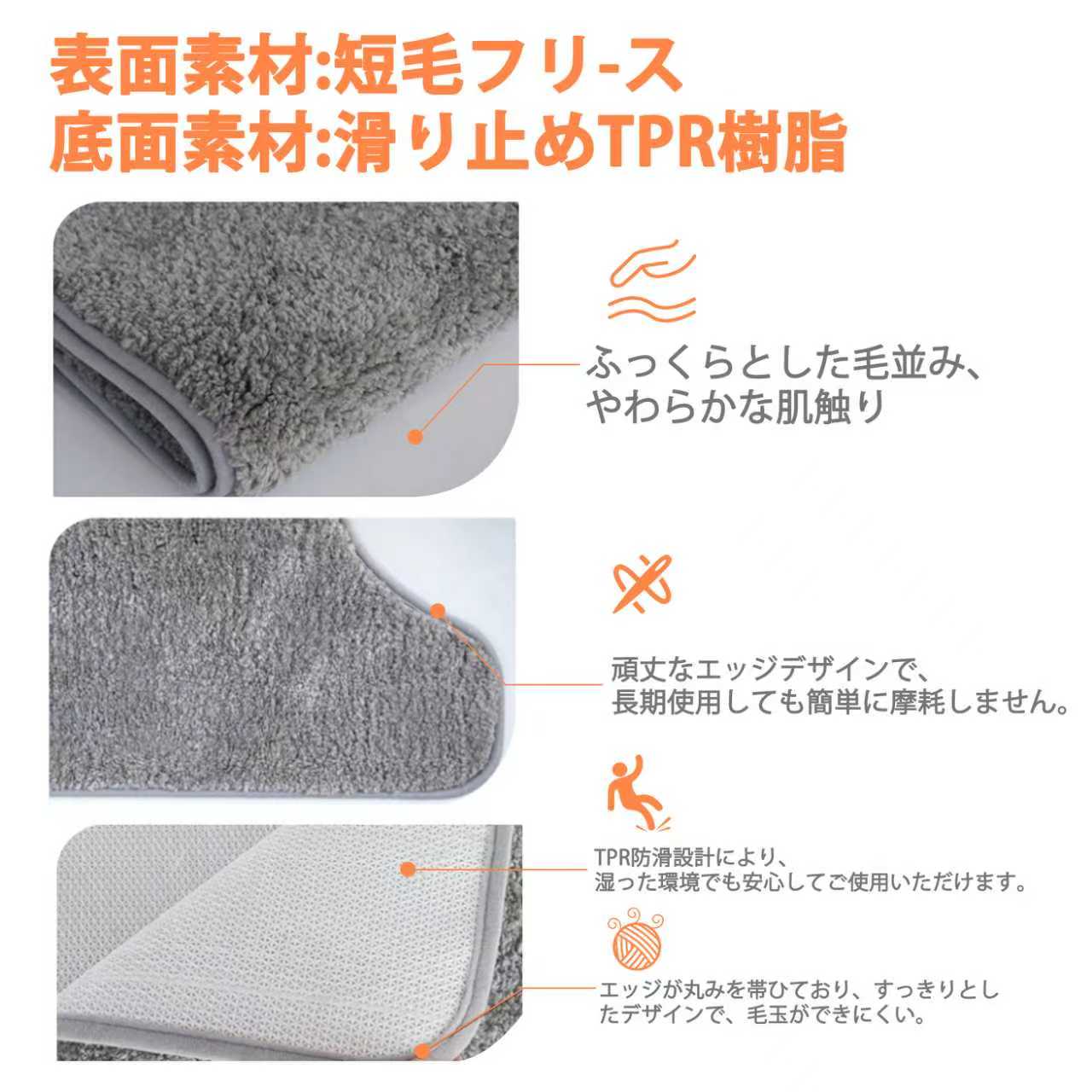 トイレマット バスマット 2点セット ふかふか モダン マイクロファイバー お手洗い トイレ床マット 敷物 洗える カーペット ロング おしゃれ 速乾 吸水 人気 北欧 滑り止め付き